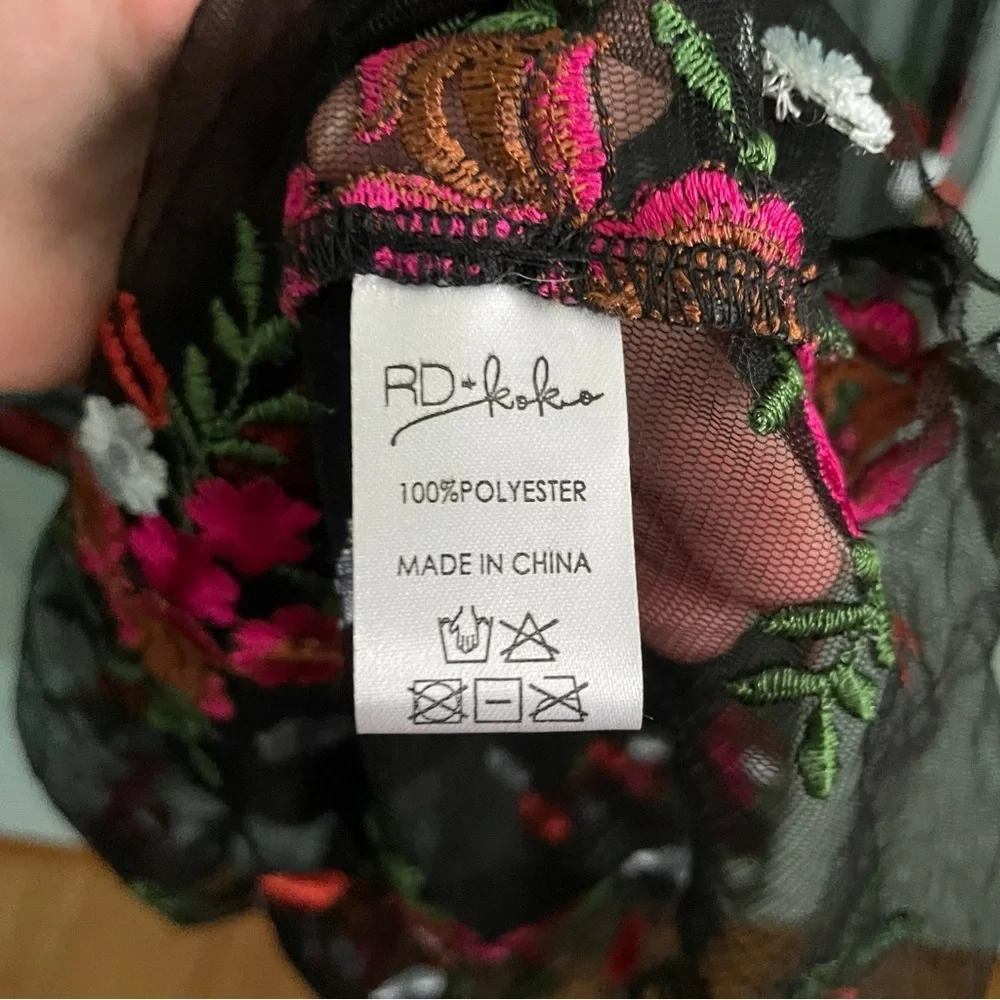 RD+KoKo Black Sheer Overlay Floral Maxi Dress Womens Med Short Sleeve Whimsigoth - Picture 9 of 12